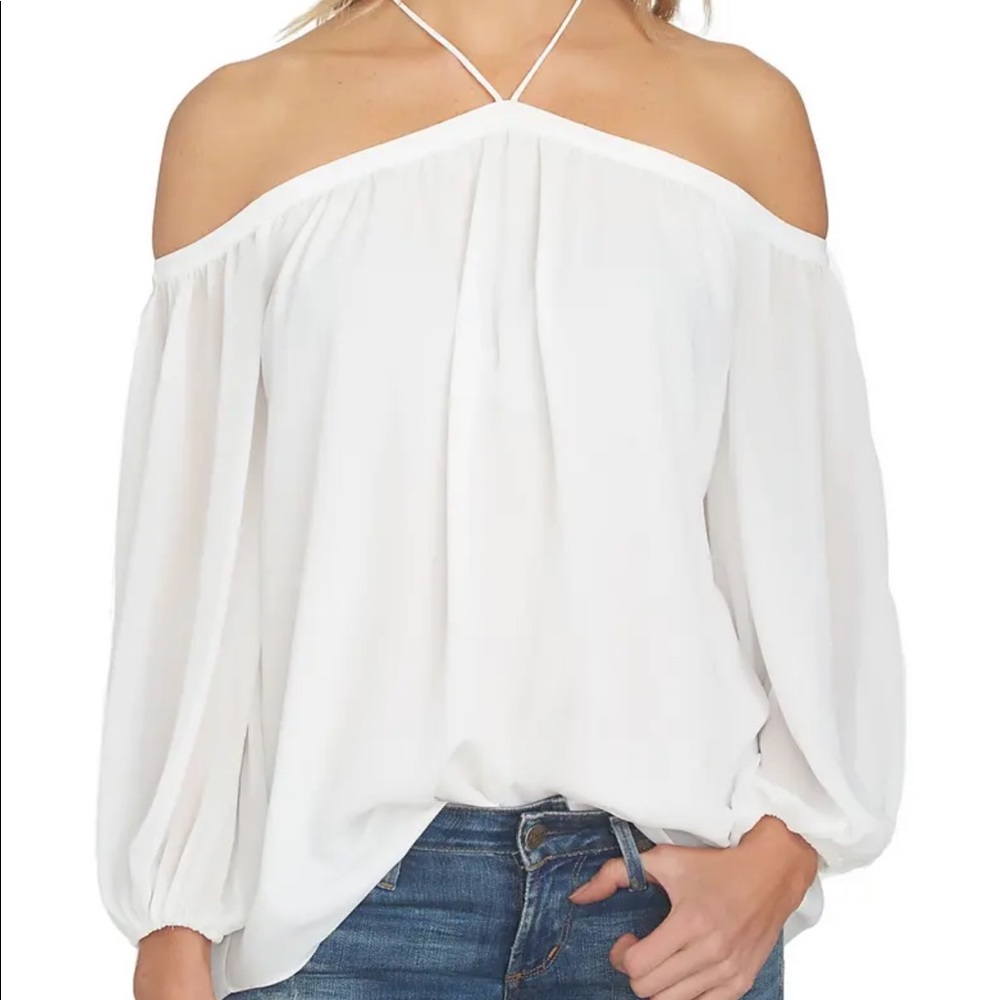 Off the Shoulder Sheer Chiffon Blouse